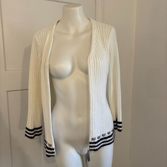 First Issue Liz Claiborne Size Medium Ribbed Gingham Ribbon Preppy Cardigan - Picture 3 of 7
